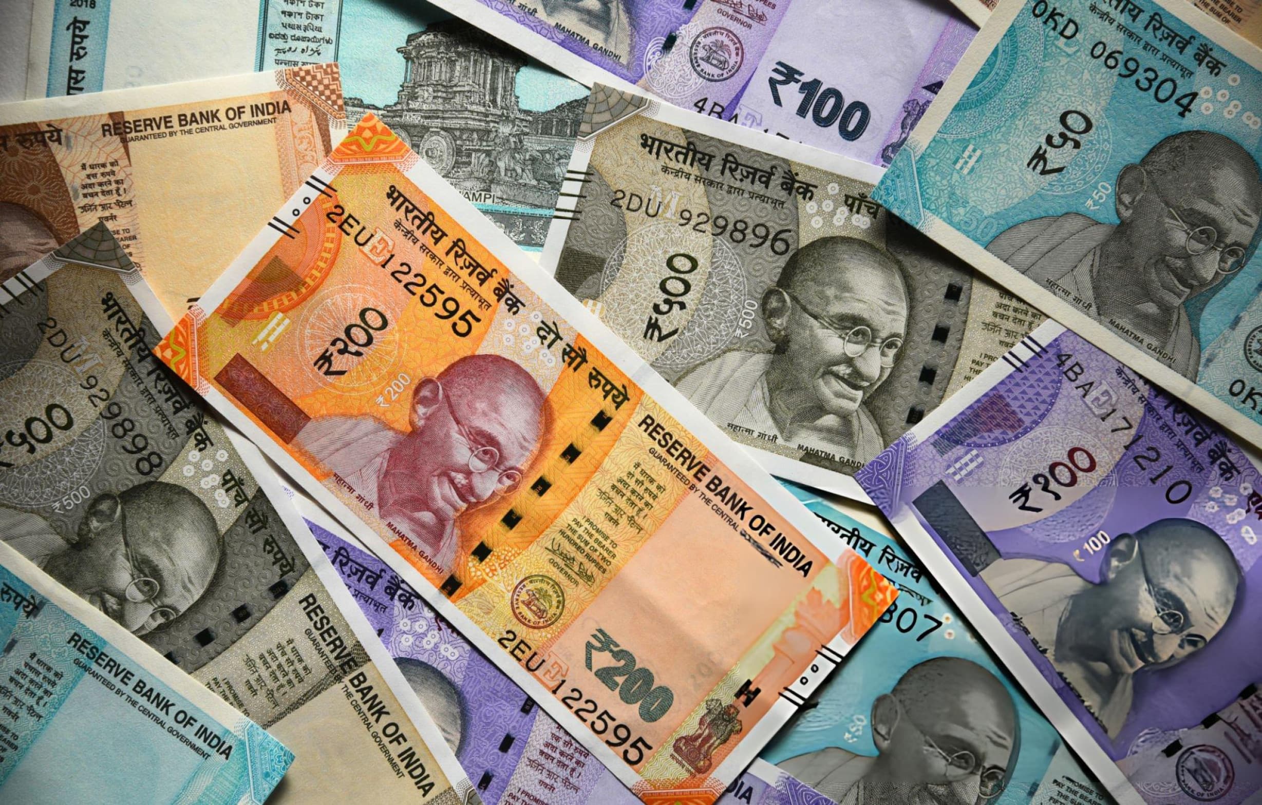A spread of Indian rupee notes